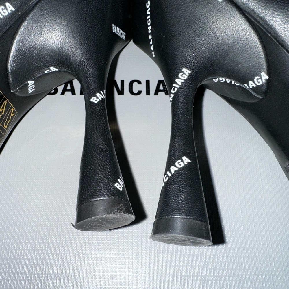 Balenciaga Fringe Knife BB Logo Black Leather Bootie Size 37 - Picture 14 of 16